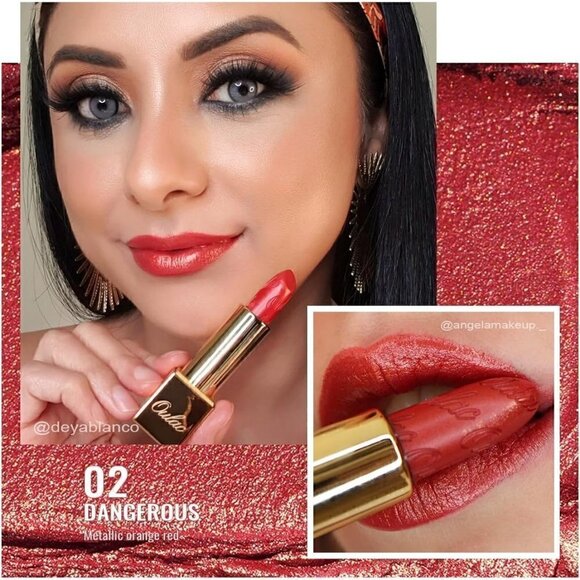 Oulac Women Metallic Shine Orange High Impact Moisturizing Lipstick Dangerous 02 - Picture 2 of 8